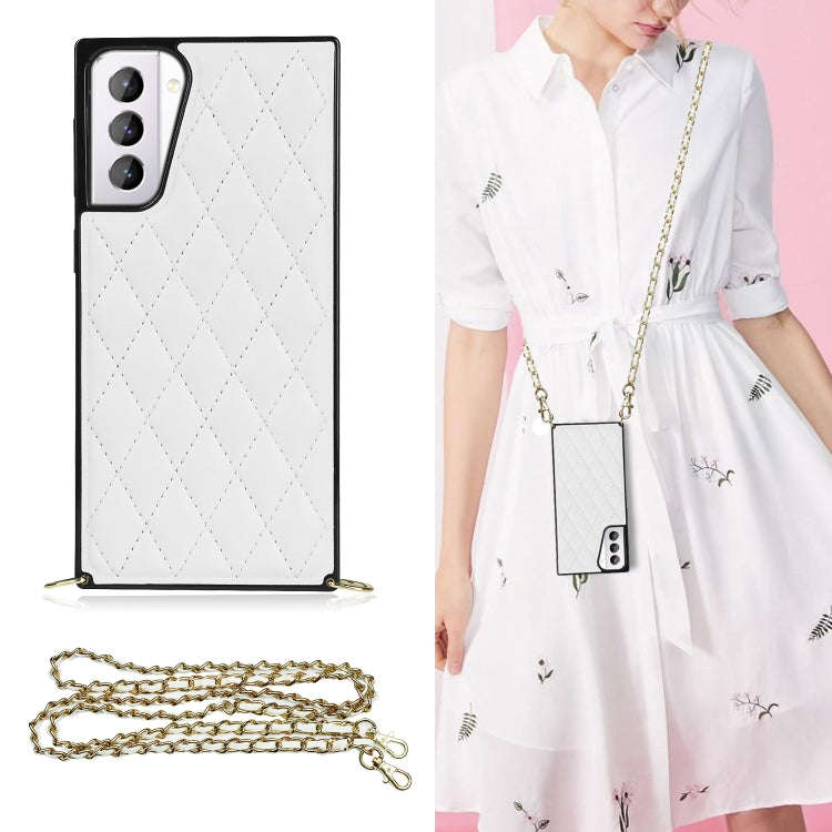 Elegant Rhombic Pattern Microfiber Leather +TPU Shockproof Case with Crossbody Strap Chain, For S...