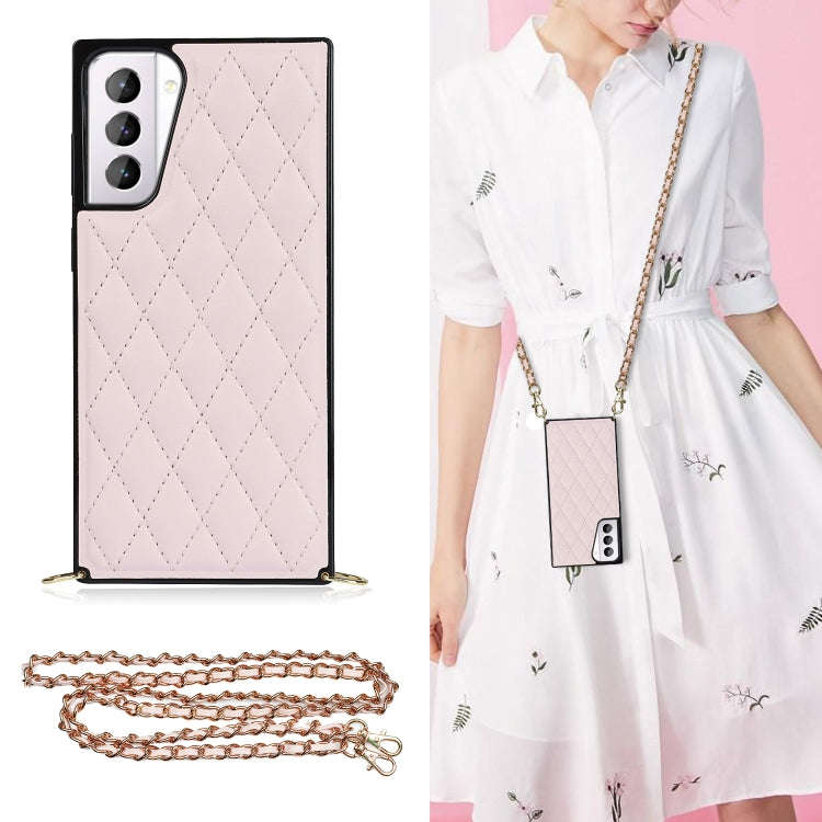 Elegant Rhombic Pattern Microfiber Leather +TPU Shockproof Case with Crossbody Strap Chain, For S...