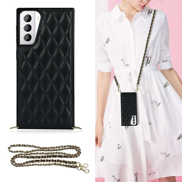 Elegant Rhombic Pattern Microfiber Leather +TPU Shockproof Case with Crossbody Strap Chain, For S...