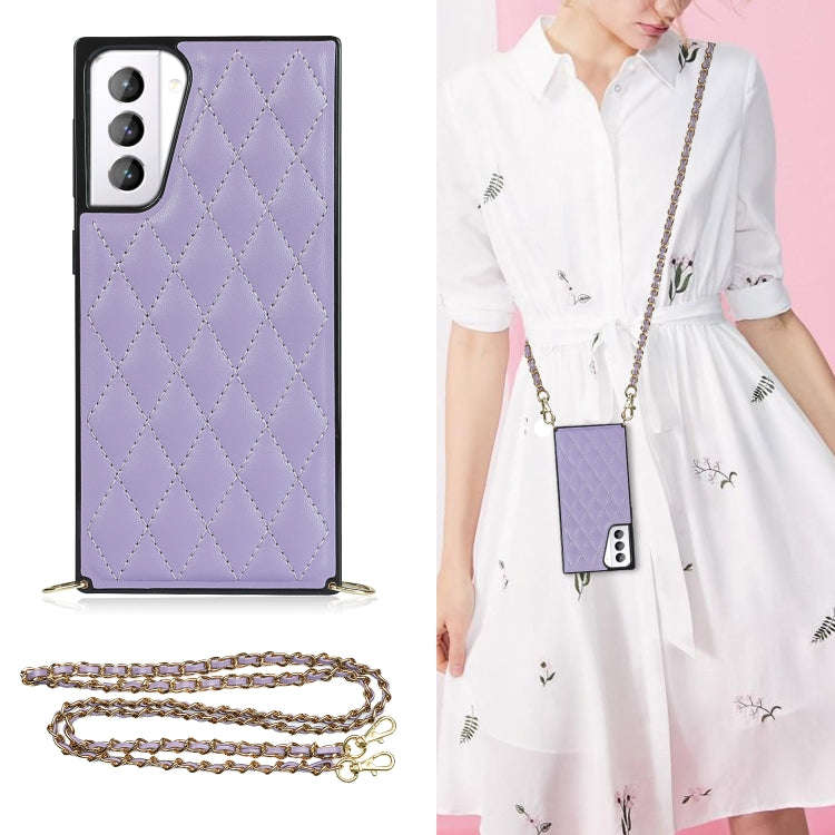 Elegant Rhombic Pattern Microfiber Leather +TPU Shockproof Case with Crossbody Strap Chain, For S...