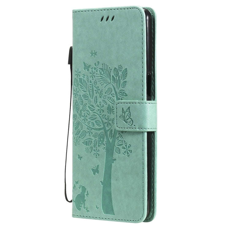 Tree & Cat Pattern Pressed Printing Horizontal Flip PU Leather Case with Holder & Card Slots & Wa...