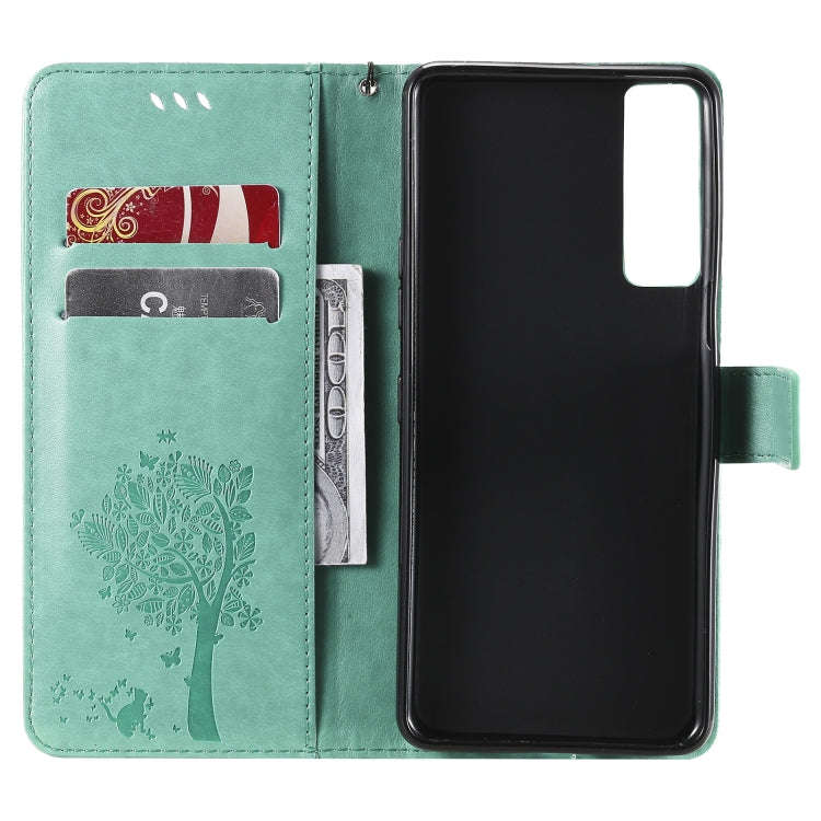 Tree & Cat Pattern Pressed Printing Horizontal Flip PU Leather Case with Holder & Card Slots & Wa...