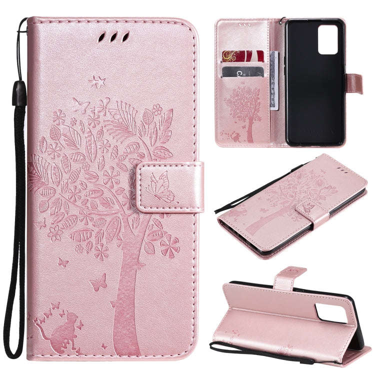 Tree & Cat Pattern Pressed Printing Horizontal Flip PU Leather Case with Holder & Card Slots & Wa...