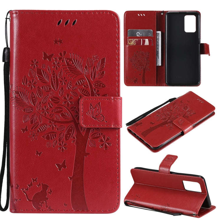 Tree & Cat Pattern Pressed Printing Horizontal Flip PU Leather Case with Holder & Card Slots & Wa...