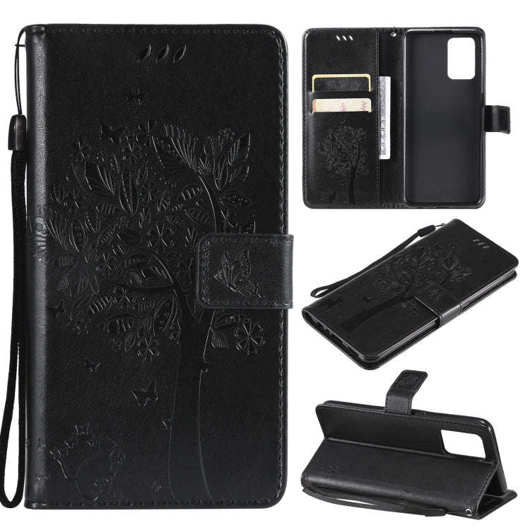 Tree & Cat Pattern Pressed Printing Horizontal Flip PU Leather Case with Holder & Card Slots & Wa...