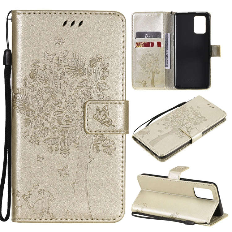Tree & Cat Pattern Pressed Printing Horizontal Flip PU Leather Case with Holder & Card Slots & Wa...