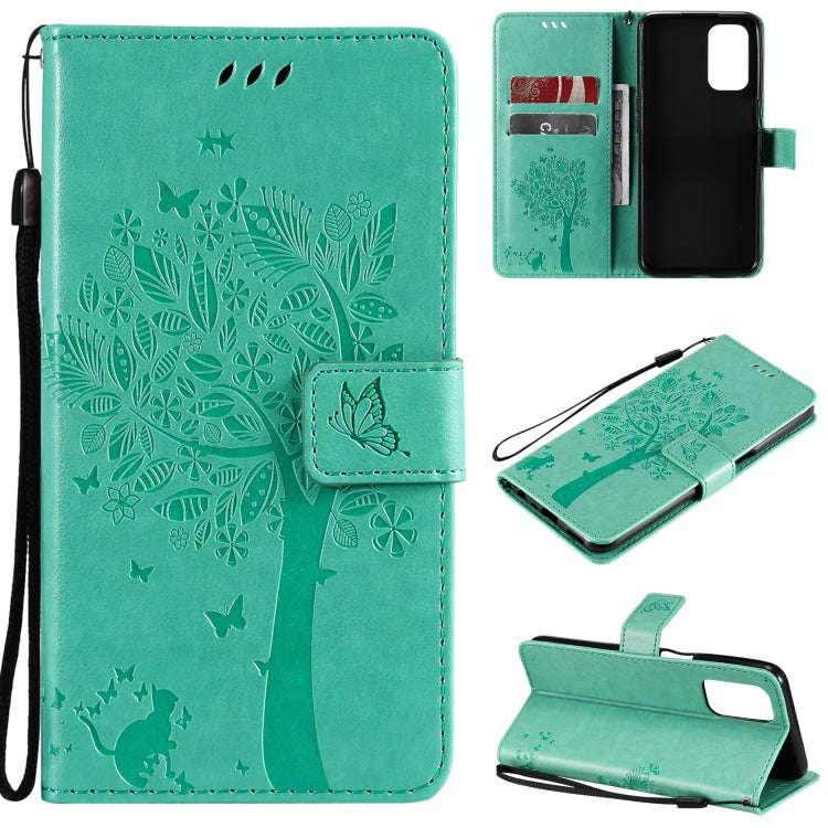 Tree & Cat Pattern Pressed Printing Horizontal Flip PU Leather Case with Holder & Card Slots & Wa...