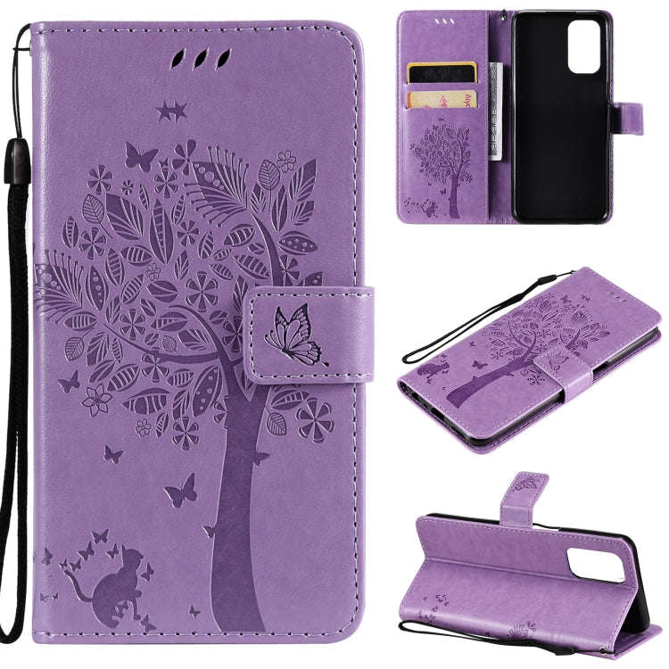 Tree & Cat Pattern Pressed Printing Horizontal Flip PU Leather Case with Holder & Card Slots & Wa...
