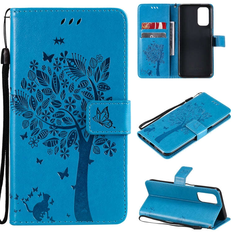 Tree & Cat Pattern Pressed Printing Horizontal Flip PU Leather Case with Holder & Card Slots & Wa...