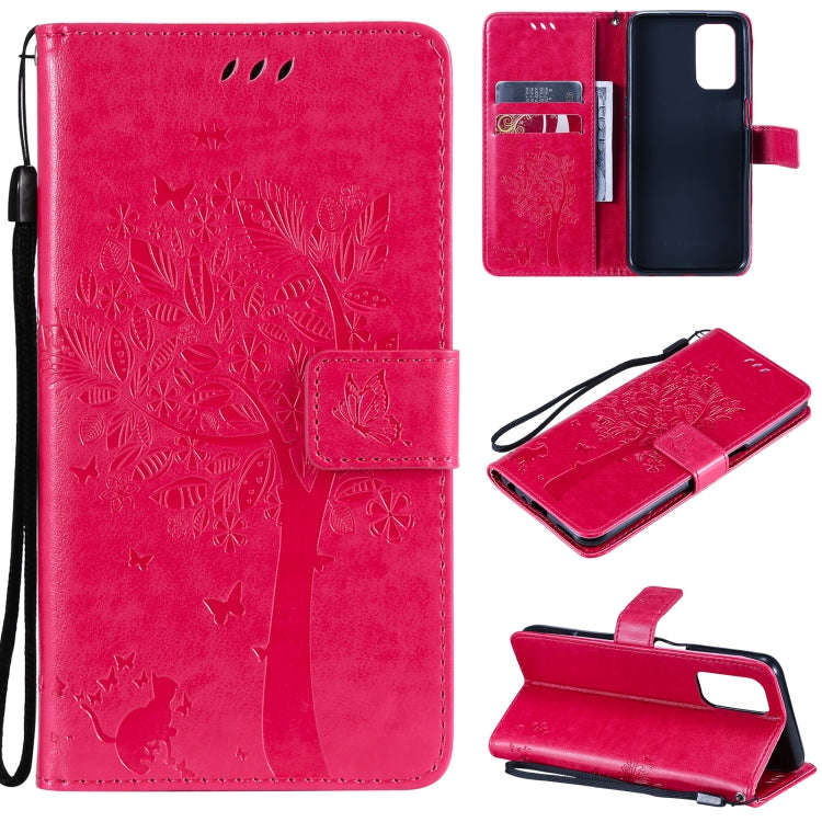 Tree & Cat Pattern Pressed Printing Horizontal Flip PU Leather Case with Holder & Card Slots & Wa...