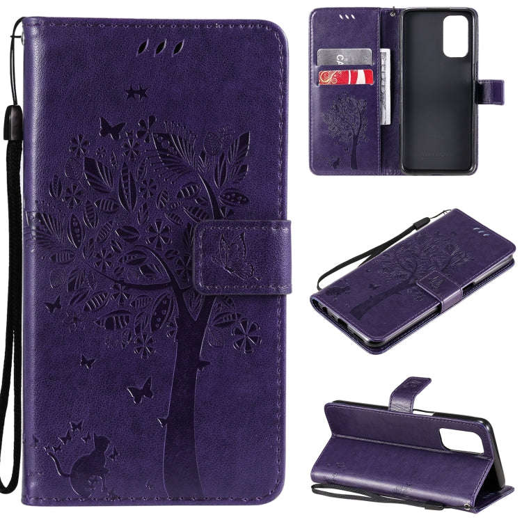 Tree & Cat Pattern Pressed Printing Horizontal Flip PU Leather Case with Holder & Card Slots & Wa...