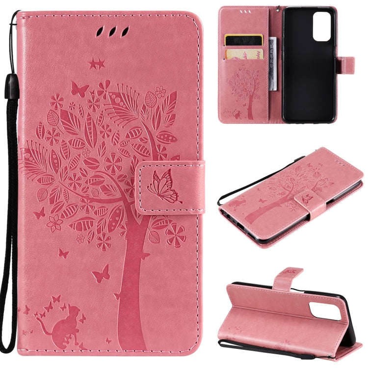 Tree & Cat Pattern Pressed Printing Horizontal Flip PU Leather Case with Holder & Card Slots & Wa...
