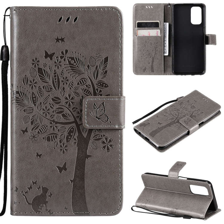 Tree & Cat Pattern Pressed Printing Horizontal Flip PU Leather Case with Holder & Card Slots & Wa...