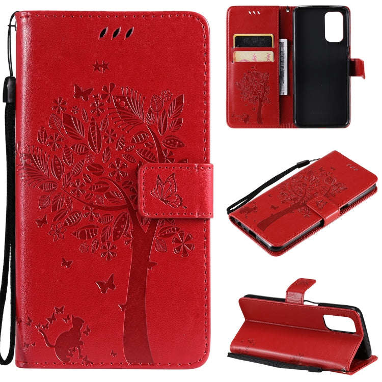 Tree & Cat Pattern Pressed Printing Horizontal Flip PU Leather Case with Holder & Card Slots & Wa...