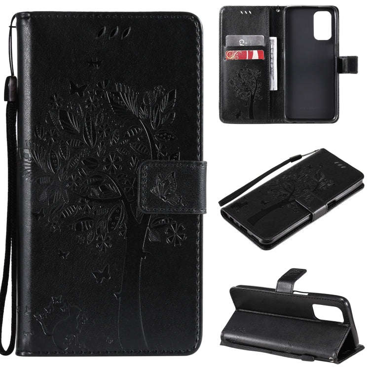 Tree & Cat Pattern Pressed Printing Horizontal Flip PU Leather Case with Holder & Card Slots & Wa...