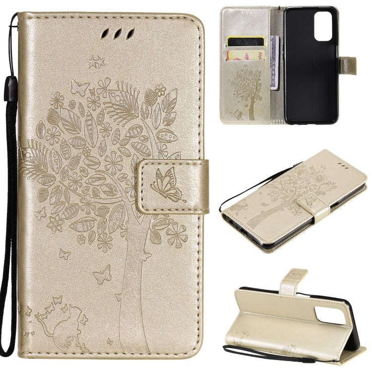 Tree & Cat Pattern Pressed Printing Horizontal Flip PU Leather Case with Holder & Card Slots & Wa...