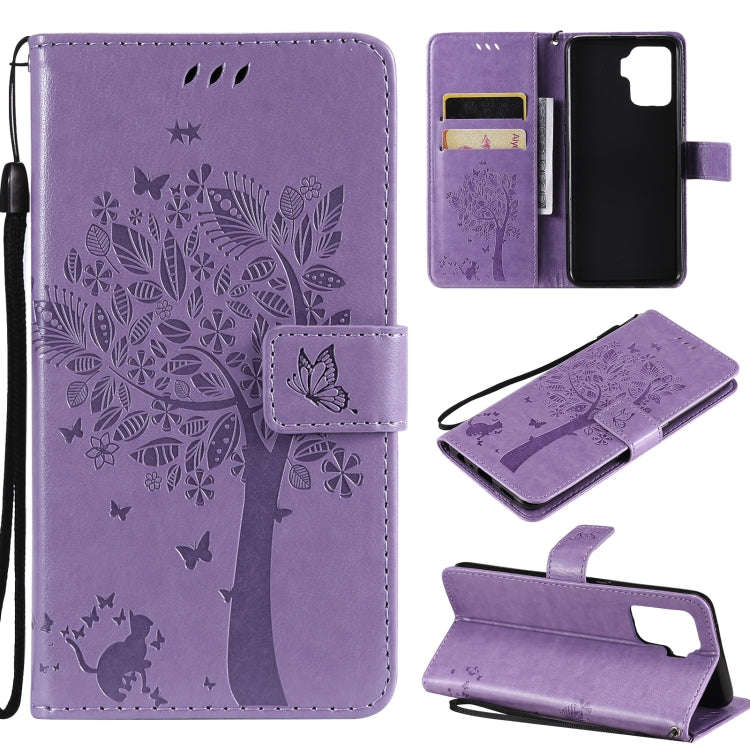 Tree & Cat Pattern Pressed Printing Horizontal Flip PU Leather Case with Holder & Card Slots & Wa...