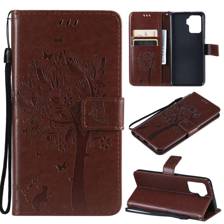 Tree & Cat Pattern Pressed Printing Horizontal Flip PU Leather Case with Holder & Card Slots & Wa...