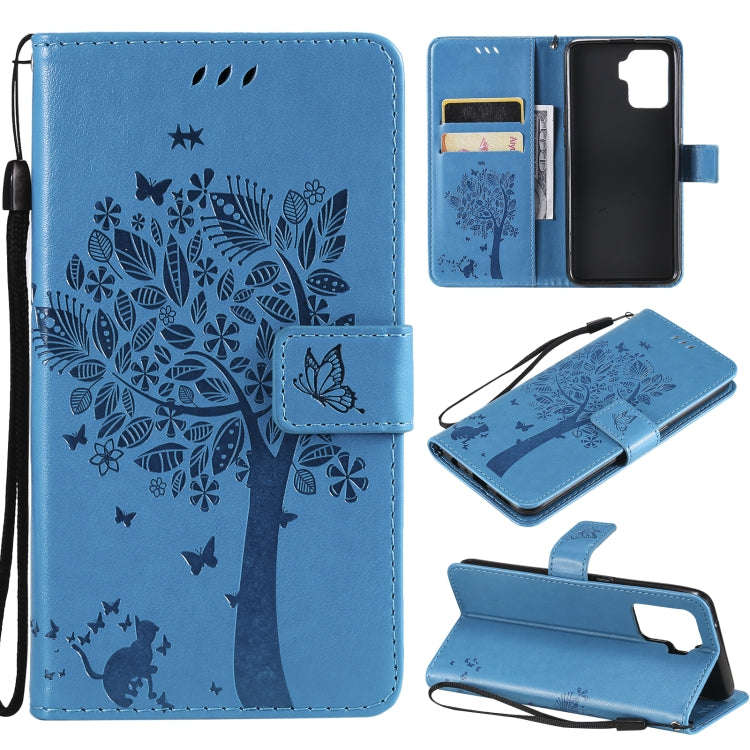 Tree & Cat Pattern Pressed Printing Horizontal Flip PU Leather Case with Holder & Card Slots & Wa...