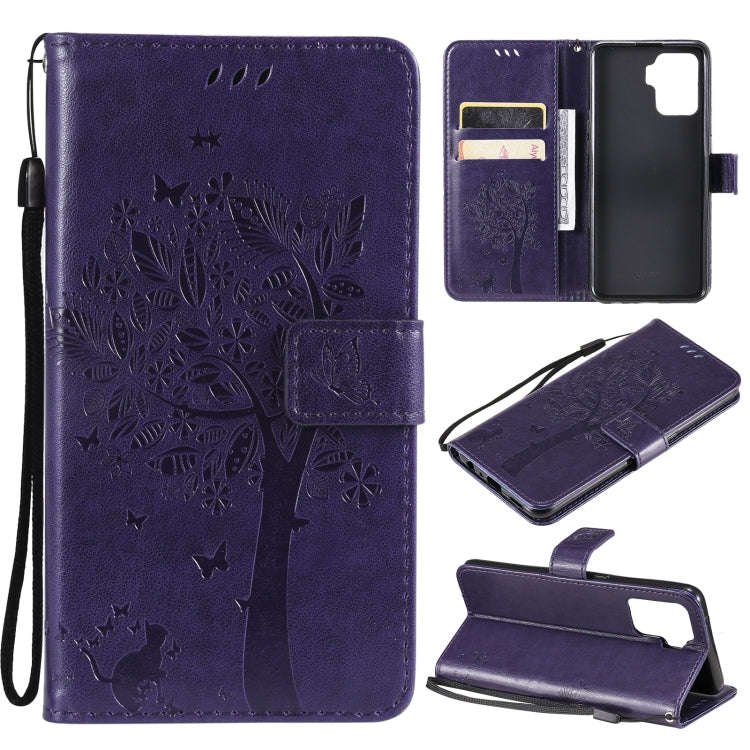 Tree & Cat Pattern Pressed Printing Horizontal Flip PU Leather Case with Holder & Card Slots & Wa...