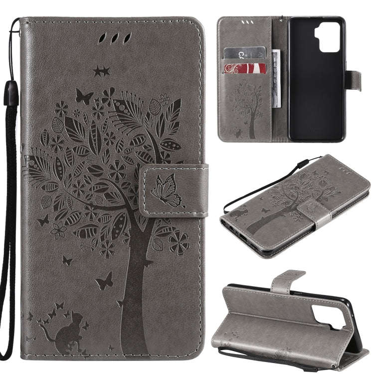 Tree & Cat Pattern Pressed Printing Horizontal Flip PU Leather Case with Holder & Card Slots & Wa...