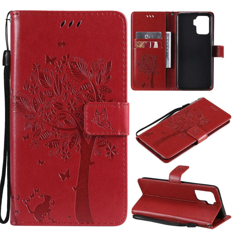 Tree & Cat Pattern Pressed Printing Horizontal Flip PU Leather Case with Holder & Card Slots & Wa...