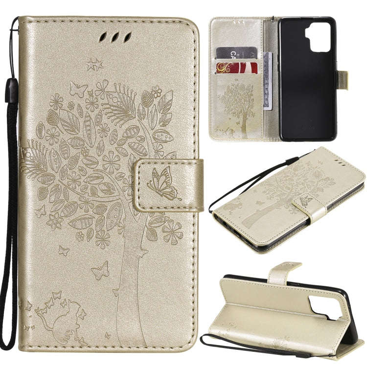 Tree & Cat Pattern Pressed Printing Horizontal Flip PU Leather Case with Holder & Card Slots & Wa...