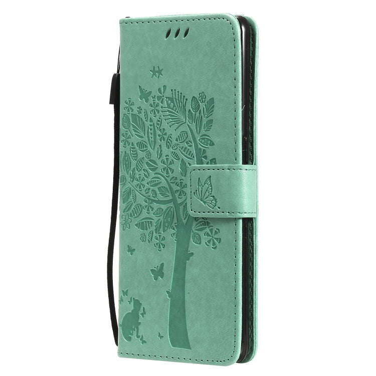 Tree & Cat Pattern Pressed Printing Horizontal Flip PU Leather Case with Holder & Card Slots & Wa...