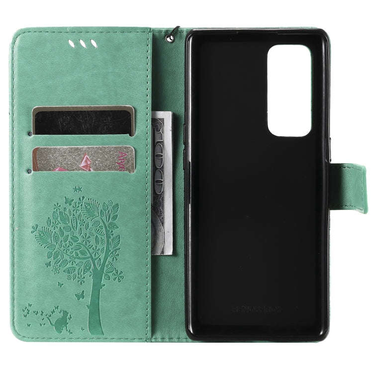 Tree & Cat Pattern Pressed Printing Horizontal Flip PU Leather Case with Holder & Card Slots & Wa...
