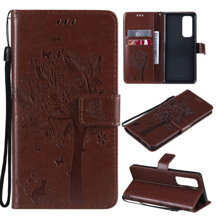 Tree & Cat Pattern Pressed Printing Horizontal Flip PU Leather Case with Holder & Card Slots & Wa...