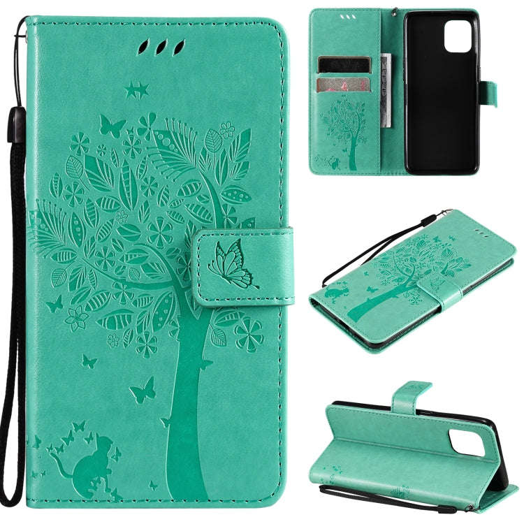 Tree & Cat Pattern Pressed Printing Horizontal Flip PU Leather Case with Holder & Card Slots & Wa...