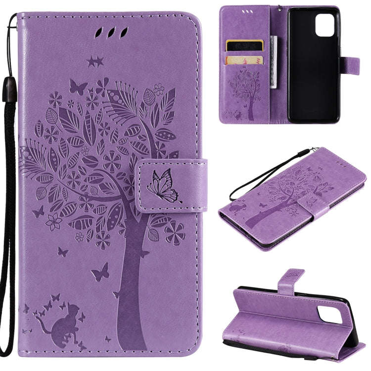 Tree & Cat Pattern Pressed Printing Horizontal Flip PU Leather Case with Holder & Card Slots & Wa...