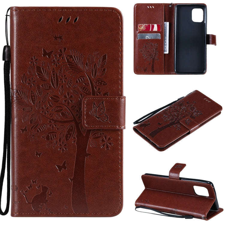 Tree & Cat Pattern Pressed Printing Horizontal Flip PU Leather Case with Holder & Card Slots & Wa...
