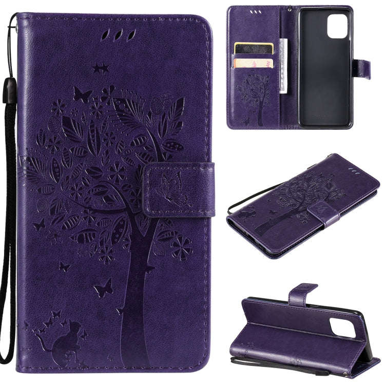 Tree & Cat Pattern Pressed Printing Horizontal Flip PU Leather Case with Holder & Card Slots & Wa...