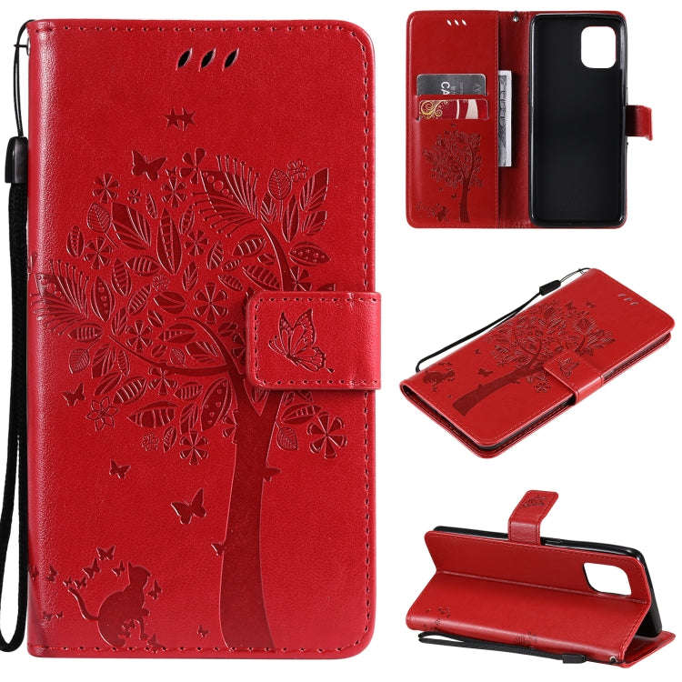 Tree & Cat Pattern Pressed Printing Horizontal Flip PU Leather Case with Holder & Card Slots & Wa...