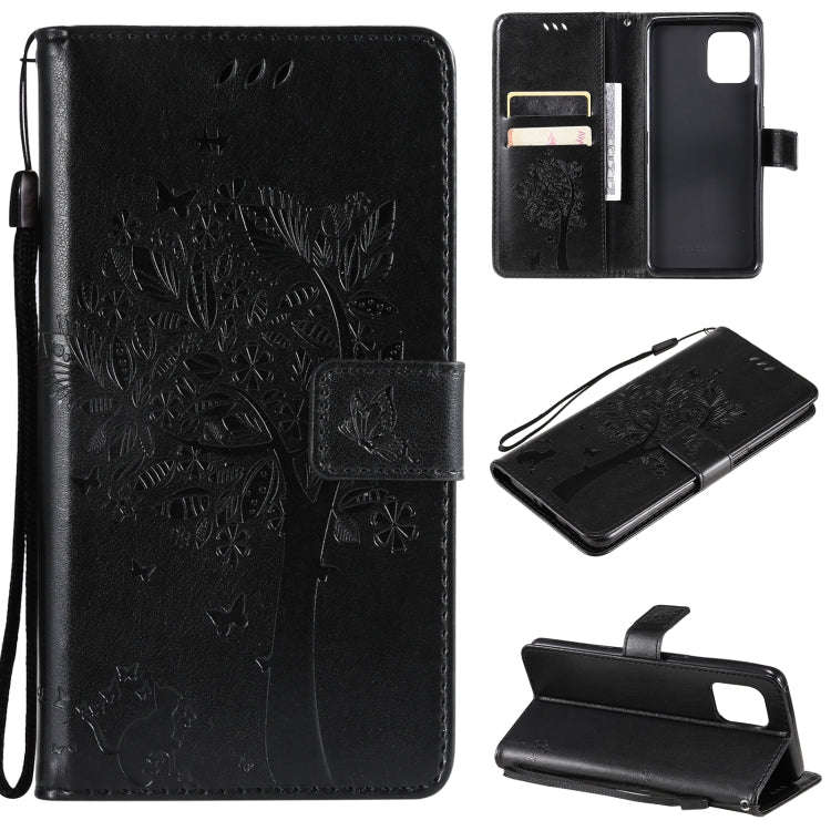 Tree & Cat Pattern Pressed Printing Horizontal Flip PU Leather Case with Holder & Card Slots & Wa...