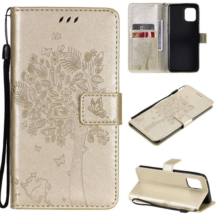 Tree & Cat Pattern Pressed Printing Horizontal Flip PU Leather Case with Holder & Card Slots & Wa...