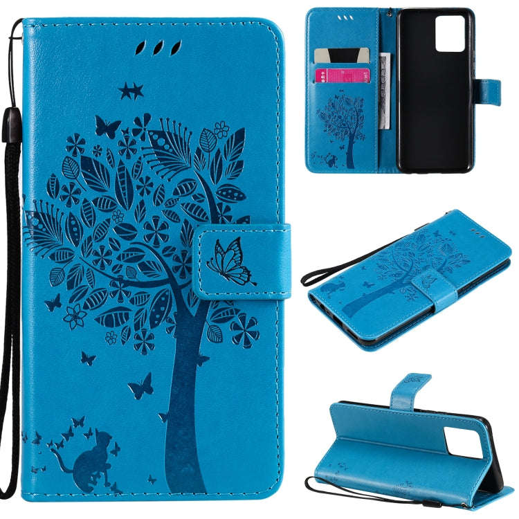 Tree & Cat Pattern Pressed Printing Horizontal Flip PU Leather Case with Holder & Card Slots & Wa...