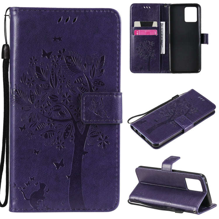 Tree & Cat Pattern Pressed Printing Horizontal Flip PU Leather Case with Holder & Card Slots & Wa...
