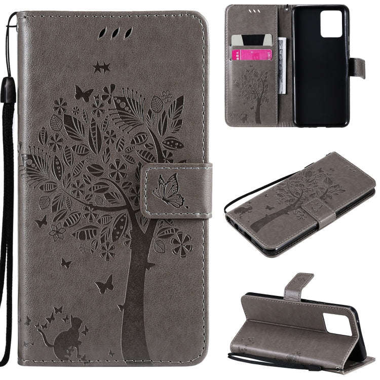Tree & Cat Pattern Pressed Printing Horizontal Flip PU Leather Case with Holder & Card Slots & Wa...