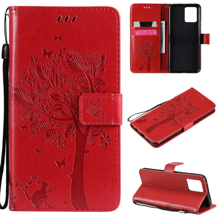 Tree & Cat Pattern Pressed Printing Horizontal Flip PU Leather Case with Holder & Card Slots & Wa...