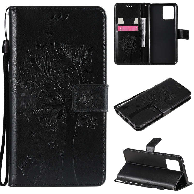 Tree & Cat Pattern Pressed Printing Horizontal Flip PU Leather Case with Holder & Card Slots & Wa...