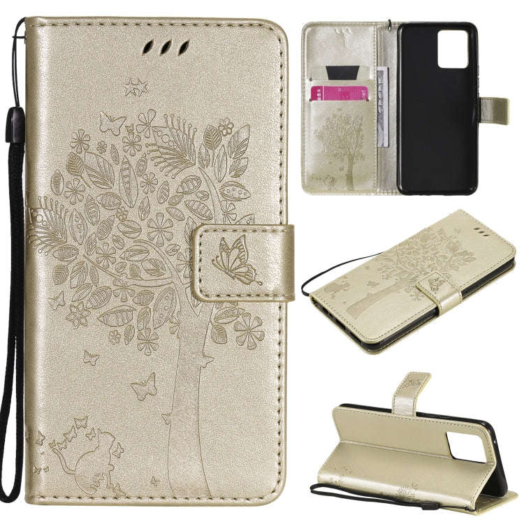 Tree & Cat Pattern Pressed Printing Horizontal Flip PU Leather Case with Holder & Card Slots & Wa...