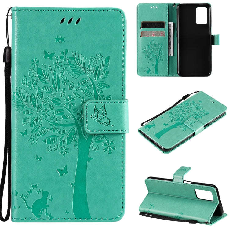 Tree & Cat Pattern Pressed Printing Horizontal Flip PU Leather Case with Holder & Card Slots & Wa...