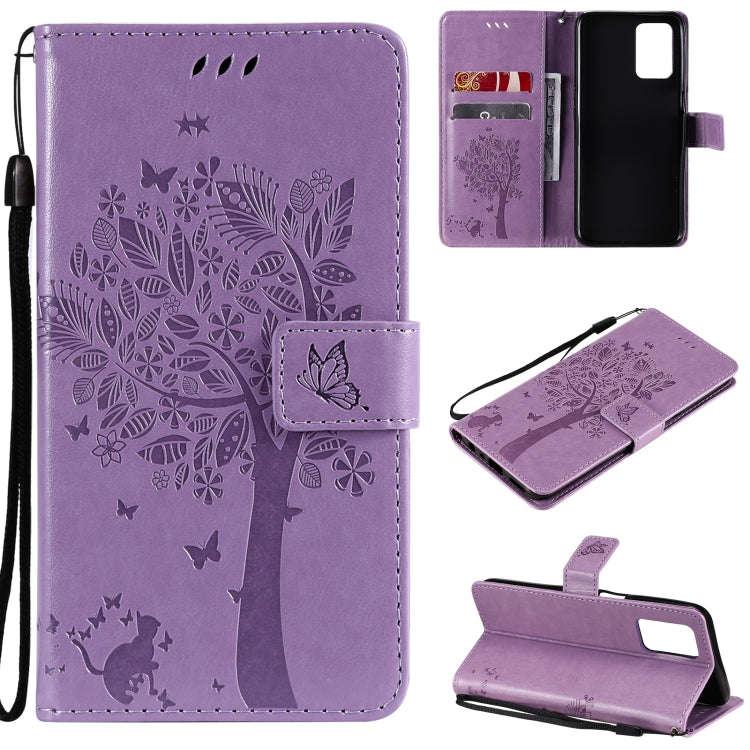 Tree & Cat Pattern Pressed Printing Horizontal Flip PU Leather Case with Holder & Card Slots & Wa...