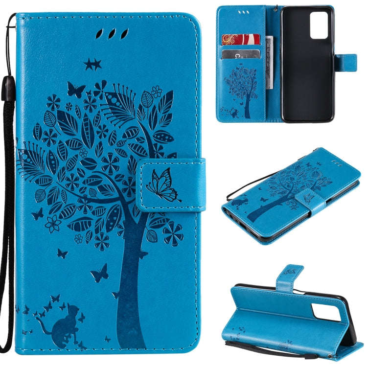 Tree & Cat Pattern Pressed Printing Horizontal Flip PU Leather Case with Holder & Card Slots & Wa...