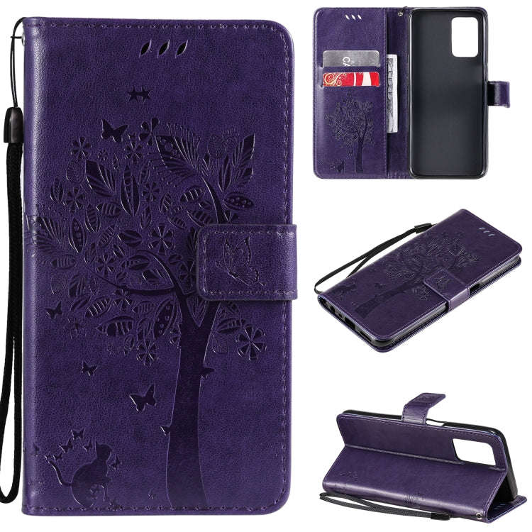 Tree & Cat Pattern Pressed Printing Horizontal Flip PU Leather Case with Holder & Card Slots & Wa...