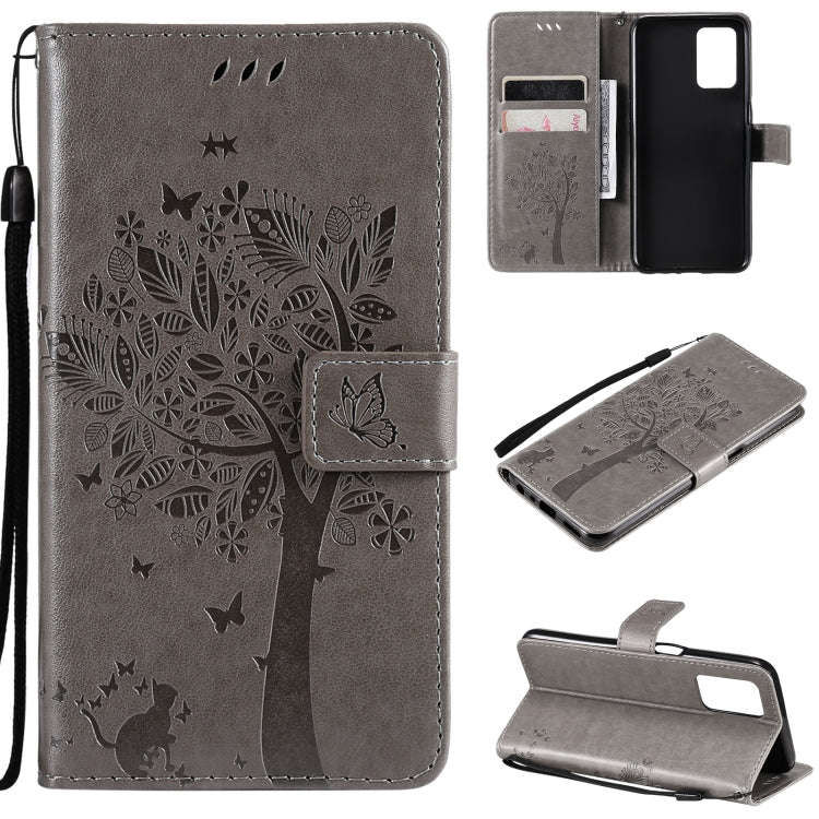 Tree & Cat Pattern Pressed Printing Horizontal Flip PU Leather Case with Holder & Card Slots & Wa...
