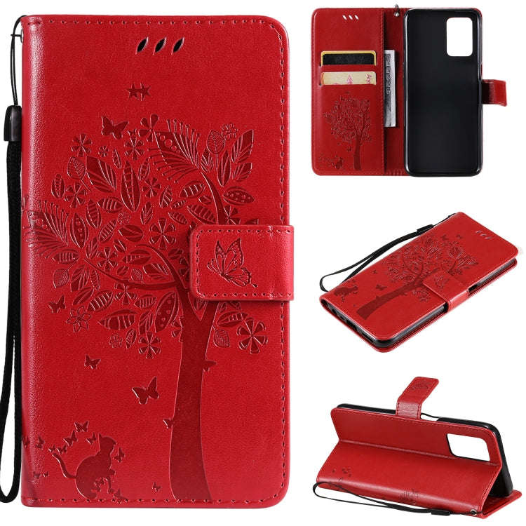 Tree & Cat Pattern Pressed Printing Horizontal Flip PU Leather Case with Holder & Card Slots & Wa...