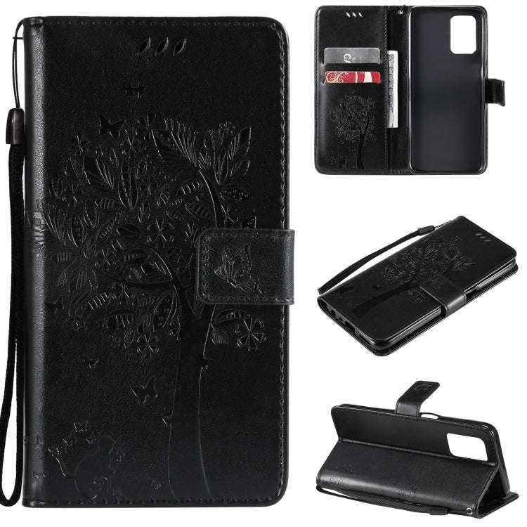 Tree & Cat Pattern Pressed Printing Horizontal Flip PU Leather Case with Holder & Card Slots & Wa...